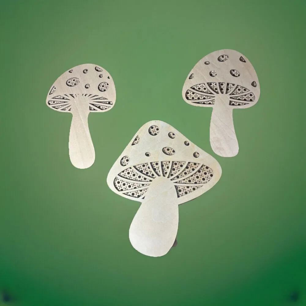 Mushroom Bundle (3) Wall Hanging Art Rattan Style Vintage Retro Natural Wood